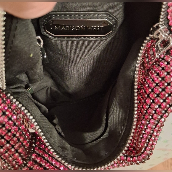 NWT Madison West Hot Pink Rhinestone Club Prom Knit Dumpling Purse Mini Bag - Picture 4 of 14